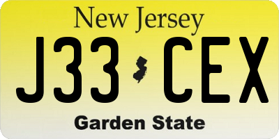 NJ license plate J33CEX