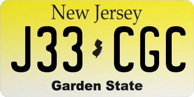NJ license plate J33CGC