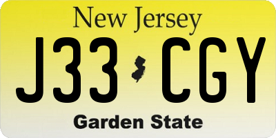 NJ license plate J33CGY