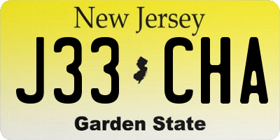 NJ license plate J33CHA