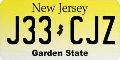 NJ license plate J33CJZ