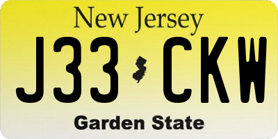 NJ license plate J33CKW