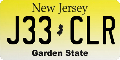 NJ license plate J33CLR