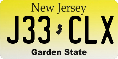 NJ license plate J33CLX