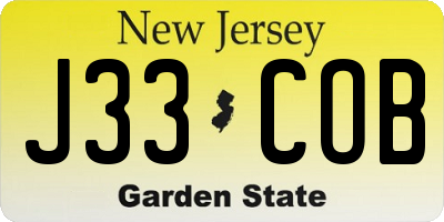 NJ license plate J33COB