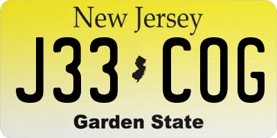 NJ license plate J33COG