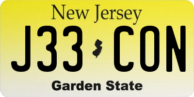 NJ license plate J33CON