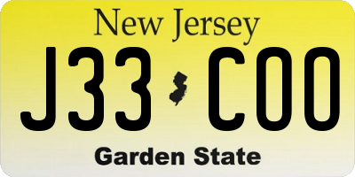 NJ license plate J33COO