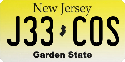 NJ license plate J33COS