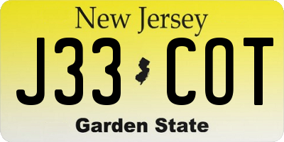 NJ license plate J33COT