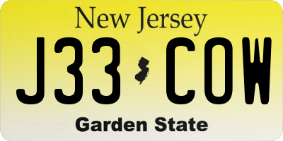 NJ license plate J33COW