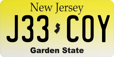 NJ license plate J33COY