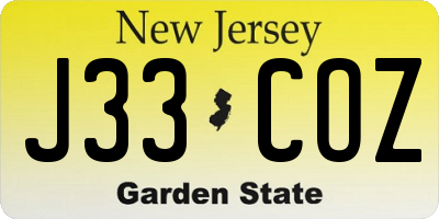 NJ license plate J33COZ