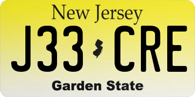 NJ license plate J33CRE