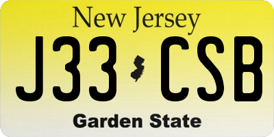 NJ license plate J33CSB