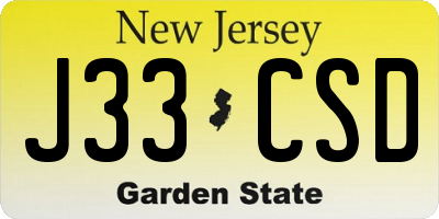 NJ license plate J33CSD