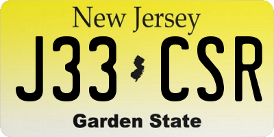 NJ license plate J33CSR