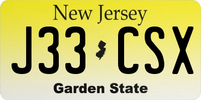 NJ license plate J33CSX