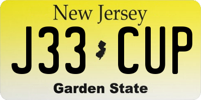 NJ license plate J33CUP