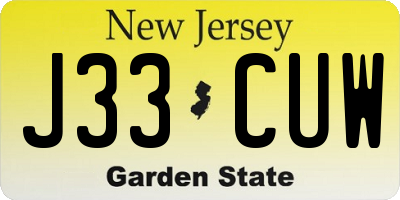 NJ license plate J33CUW