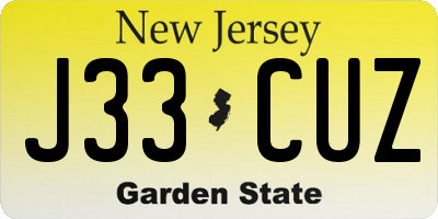 NJ license plate J33CUZ