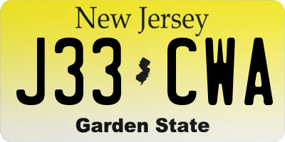 NJ license plate J33CWA