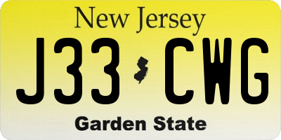 NJ license plate J33CWG