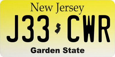 NJ license plate J33CWR