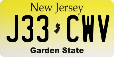 NJ license plate J33CWV