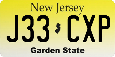 NJ license plate J33CXP