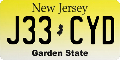 NJ license plate J33CYD