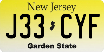 NJ license plate J33CYF