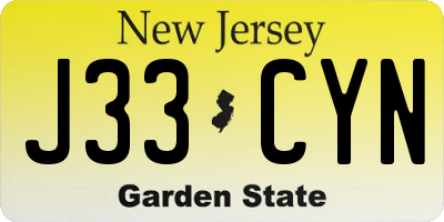 NJ license plate J33CYN