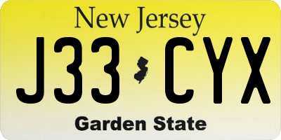 NJ license plate J33CYX