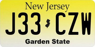 NJ license plate J33CZW
