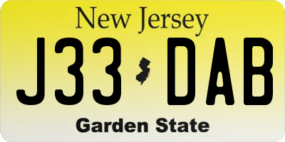 NJ license plate J33DAB