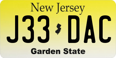 NJ license plate J33DAC