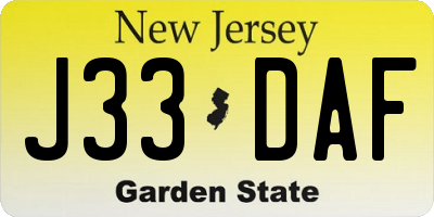 NJ license plate J33DAF