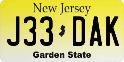 NJ license plate J33DAK