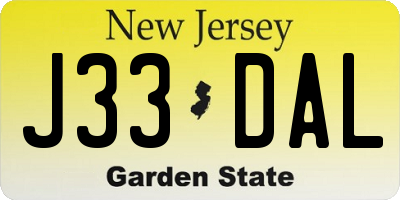 NJ license plate J33DAL