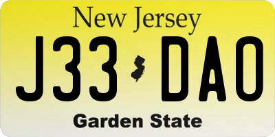 NJ license plate J33DAO