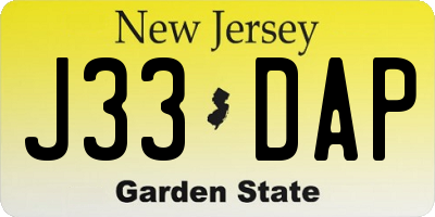 NJ license plate J33DAP