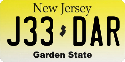 NJ license plate J33DAR