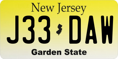 NJ license plate J33DAW