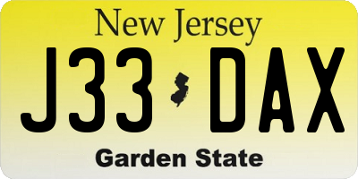 NJ license plate J33DAX