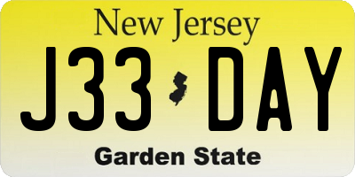 NJ license plate J33DAY