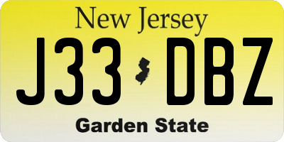 NJ license plate J33DBZ