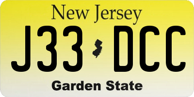 NJ license plate J33DCC
