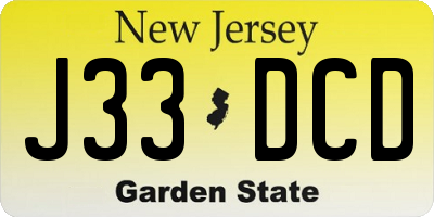 NJ license plate J33DCD
