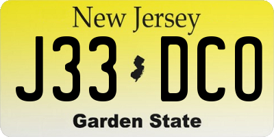 NJ license plate J33DCO